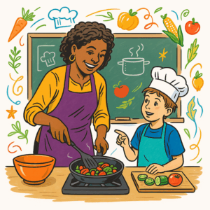 Cooking Class under Bright Lights