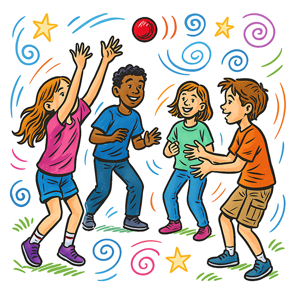 group of kids tossing ball